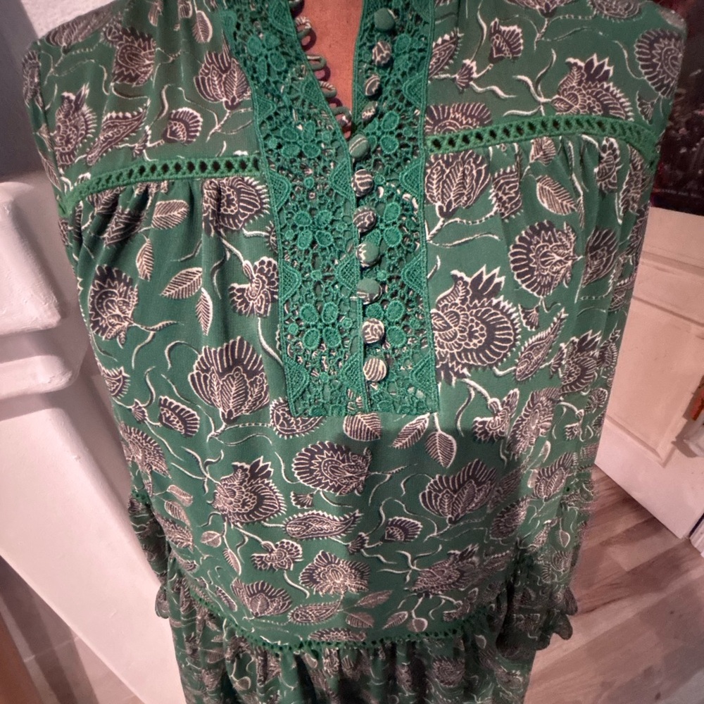 Rebecca Minkoff Florence dress in green paisley print polyester size M. Vintage! - Picture 13 of 16